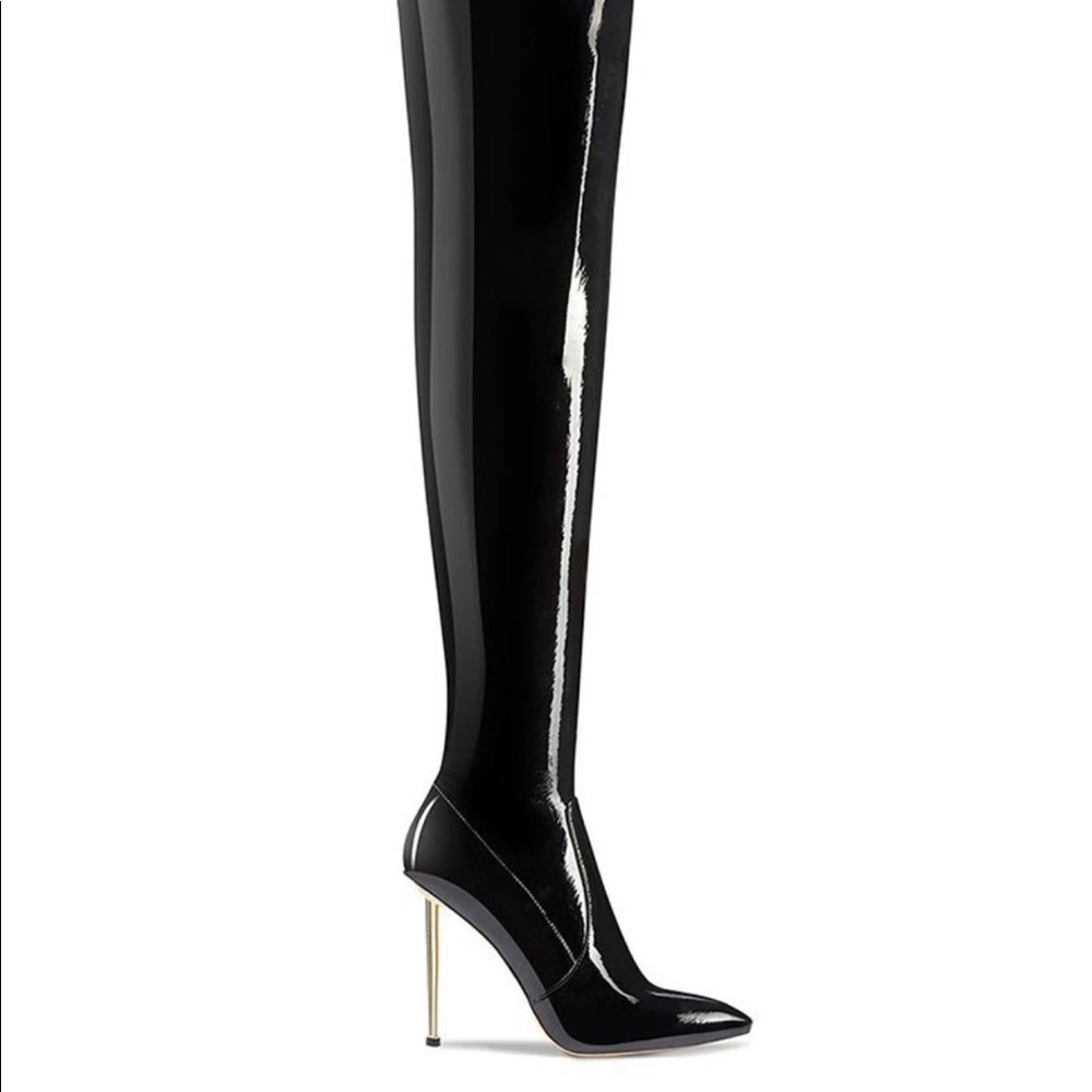 Femme la black vinyl over the knee stiletto boots